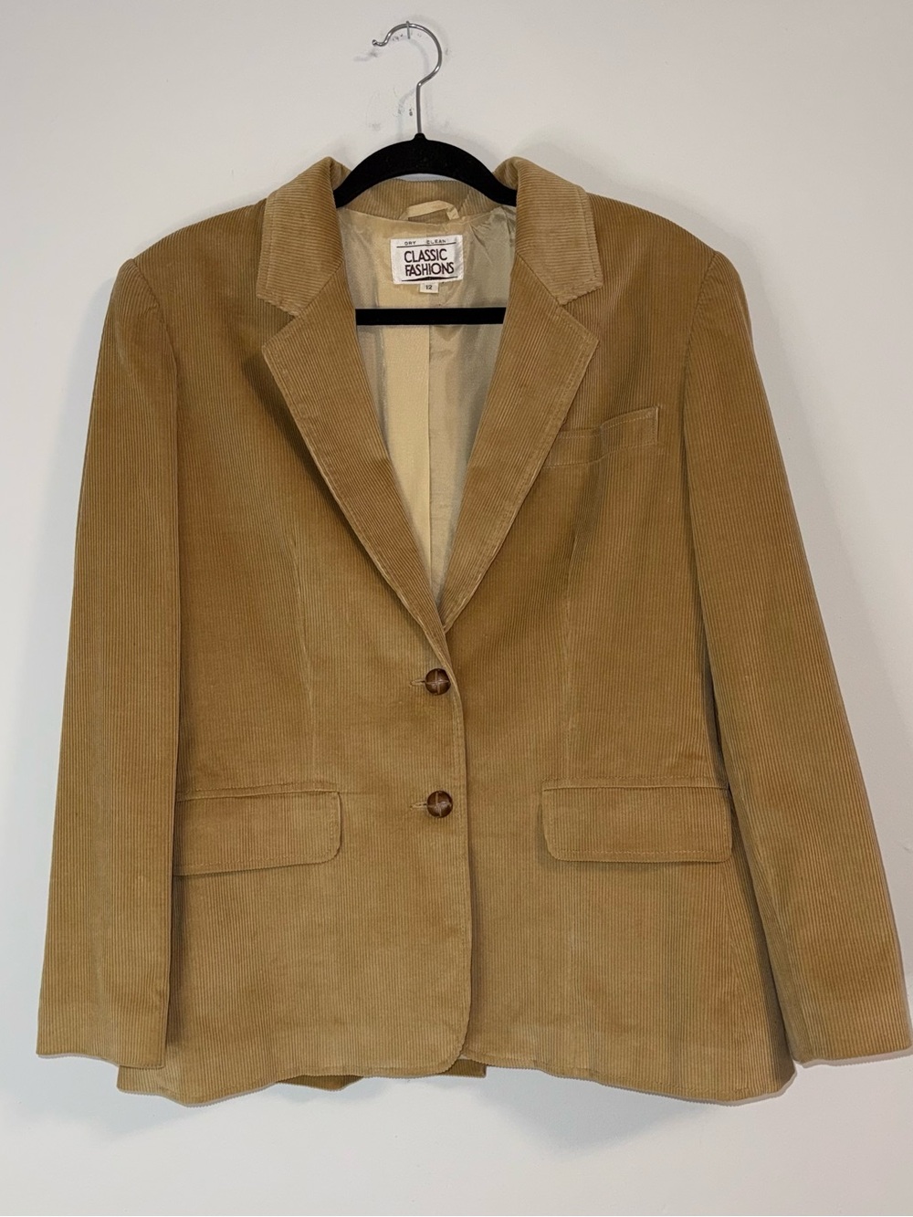 VTG 80s / 90s Classic Fashions Women's Tan Cotton Corduroy Blazer Sz 12